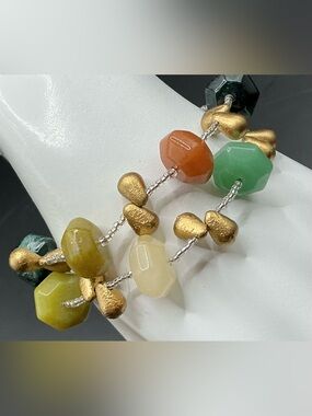 J JILL MULTI COLOR GEMSTONE GOLDTONE BEADED DOUBLE LAYER TOGGLE BRACELET NWT